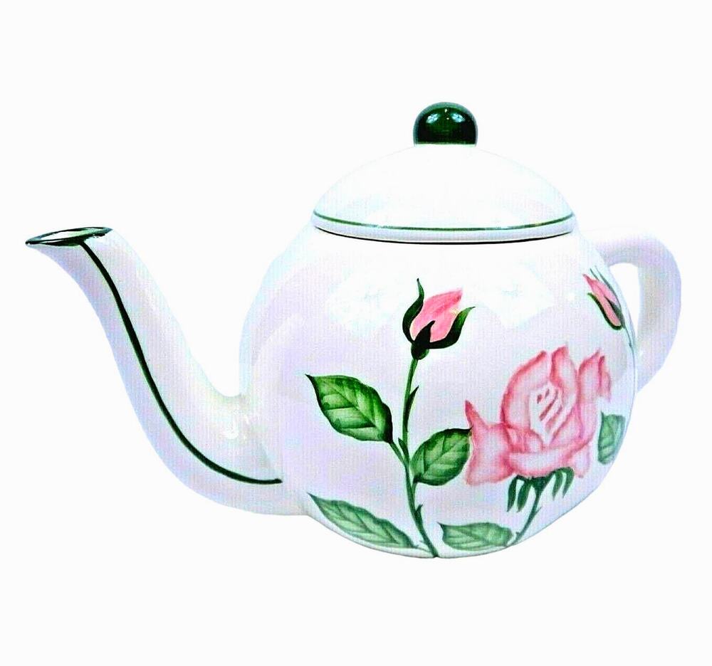 Vintage Porcelain Teapot Hand Painted Victorian Rose Made In Philippines 6"